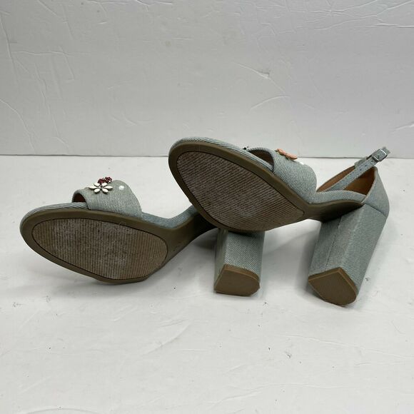 Rampage Skye Denim Bee Flower Embellished Ankle Strap Sandal Heels Size 7 - Picture 7 of 9